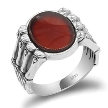 Load image into Gallery viewer, Genuine Solid 925 Sterling Silver Skull Men Ring with Black/ Red