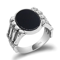 Load image into Gallery viewer, Genuine Solid 925 Sterling Silver Skull Men Ring with Black/ Red
