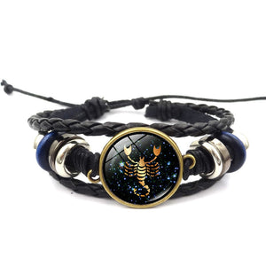 Zodiac Signs Leather Bracelet For Men