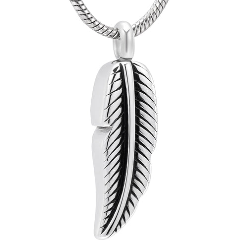 Stainless Steel Feather Personalized Cremation Pendant Memorial Necklace